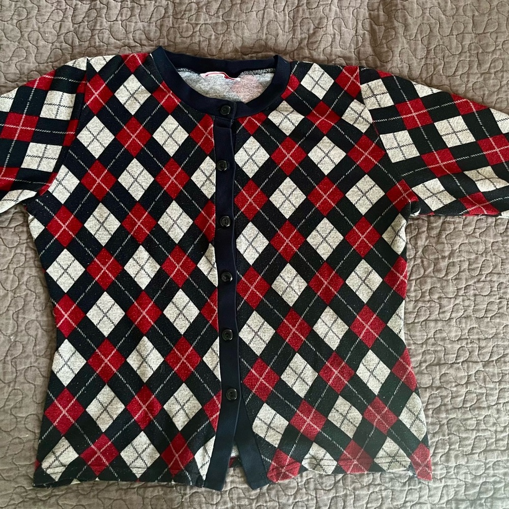 Retro Red, Black and White Argyle Cardigan Sweater